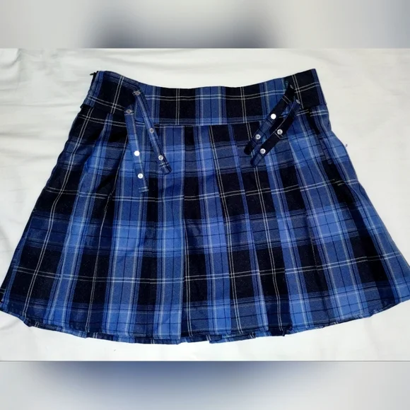 Like-New Blue Plaid Pleated Women's Skirt - Picture 2 of 8